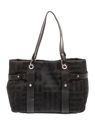 Pre-owned Ferragamo Canvas Shoulder Bag In Black