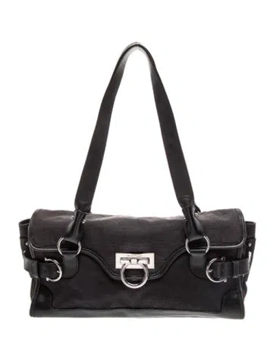 Pre-owned Ferragamo Canvas Shoulder Bag In Black