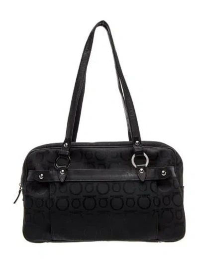 Pre-owned Ferragamo Canvas Shoulder Bag In Black