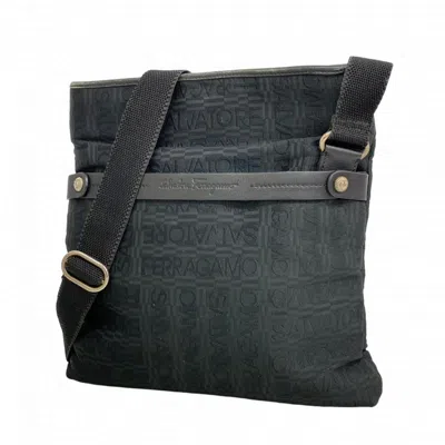 Pre-owned Ferragamo Canvas Shoulder Bag () In Black