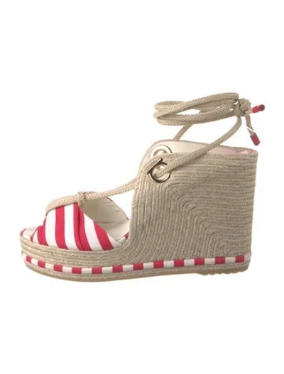 Pre-owned Ferragamo Canvas Striped Espadrilles In Red