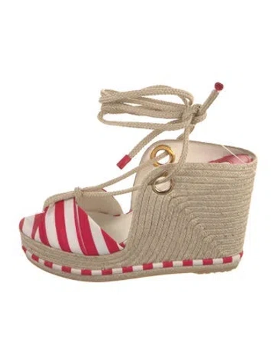 Pre-owned Ferragamo Canvas Striped Espadrilles In Red/white