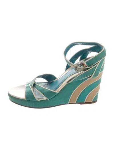 Pre-owned Ferragamo Canvas Striped Sandals In Green