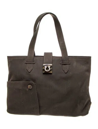 Pre-owned Ferragamo Canvas Top Handle Bag In Black