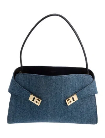 Pre-owned Ferragamo Canvas Top Handle Bag In Blue