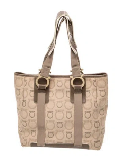 Pre-owned Ferragamo Canvas Top Handle Bag In Neutral