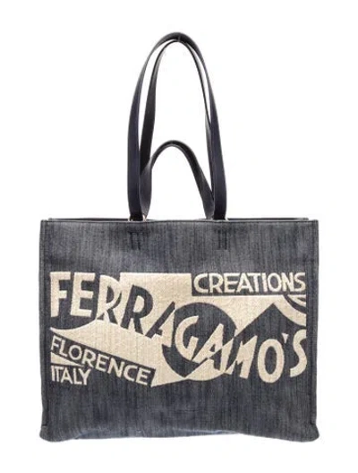 Pre-owned Ferragamo Canvas Tote In Blue