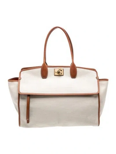 Pre-owned Ferragamo Canvas Tote In Neutrals