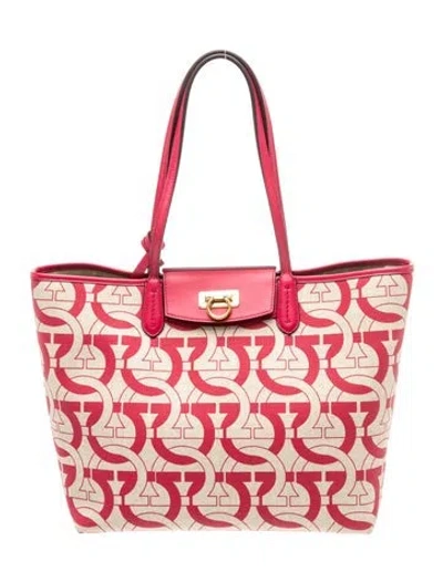 Pre-owned Ferragamo Canvas Tote In Neutrals/red