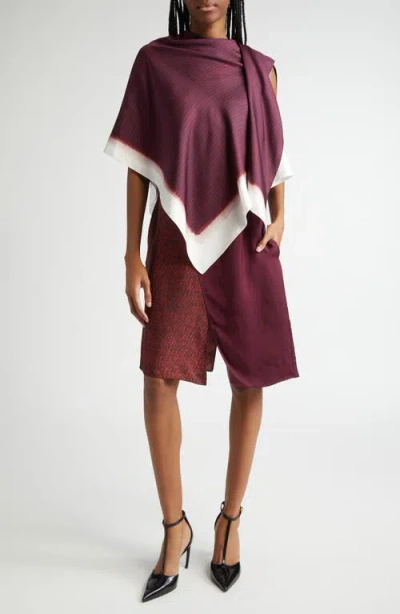Ferragamo Cape Detail Sleeveless Silk Dress In Burgundy