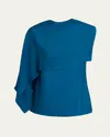 Ferragamo Viscose Top With Cape Detail In Teal Blue