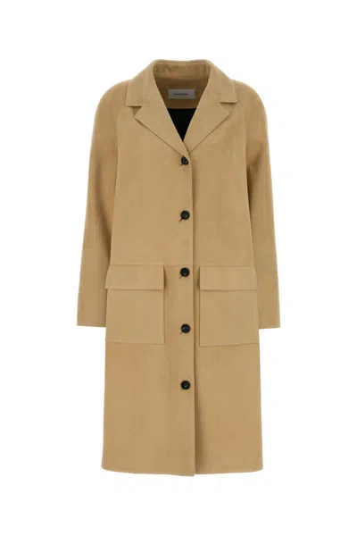Ferragamo Cappotto In Pelle Scamosciata Beige Donna In Multi