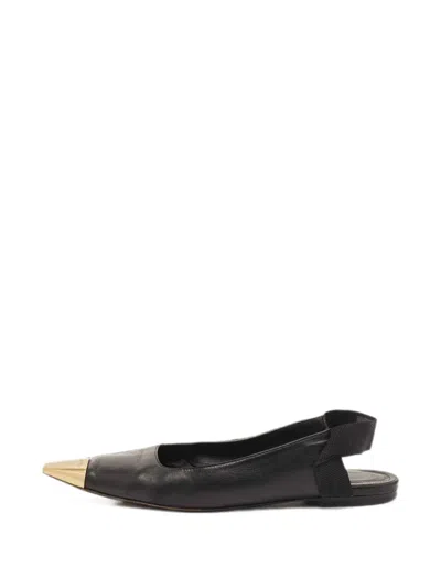 Pre-owned Ferragamo Cap-toe Slingback Ballet Flats In Black