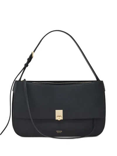 Ferragamo Cara Leather Shoulder Bag In Black