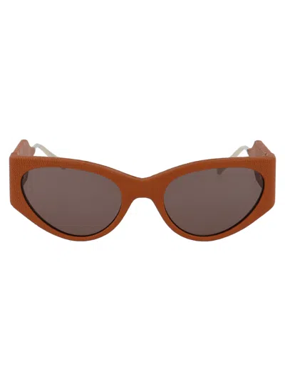 Ferragamo Caramel Leather Leather Sunglasses In 261 Caramel Leather