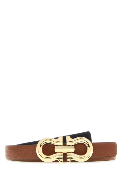 FERRAGAMO CARAMEL LEATHER REVERSIBLE BELT