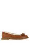 Ferragamo Varina Shearling-lined Bow-embellished Suede Ballet Flats
