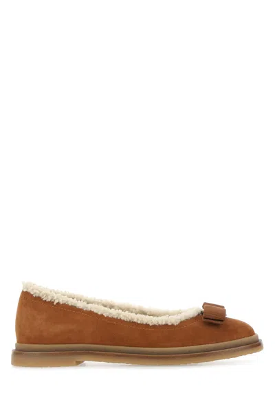 Ferragamo Caramel Suede Ballerinas