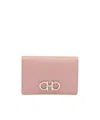Ferragamo French Bi-fold Wallet In Grained Leather In Pink