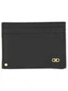 Ferragamo Black Card-holder With Micro Gancini Detail In Hammered Leather Man In Black