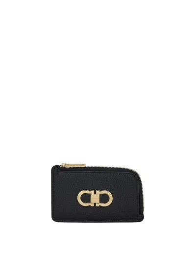 Ferragamo Card Holder With Coin Purse In Black