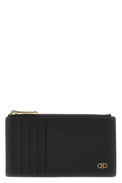 Ferragamo Card Holder With Gancini Detail In Black