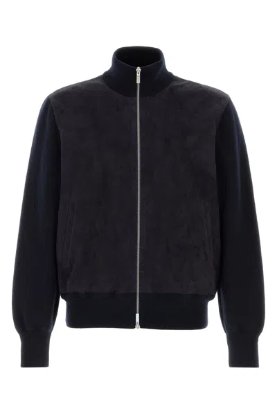 Ferragamo Navy Blue Wool Cardigan In Multi
