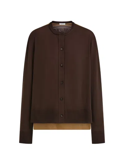 Ferragamo Cardigan With Silk Panel Detail In Burgundy