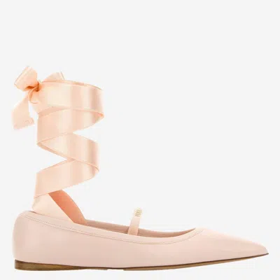 Ferragamo Carice Satin-trimmed Leather Ballet Flats In Pink