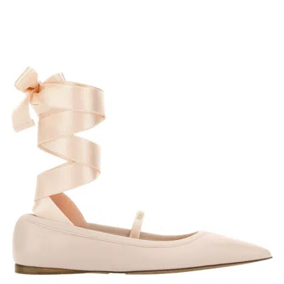 Ferragamo Carice Satin-trimmed Leather Ballet Flats In Pink