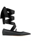 Ferragamo Carice Satin Ribbon Tapered Ballerinas In Black