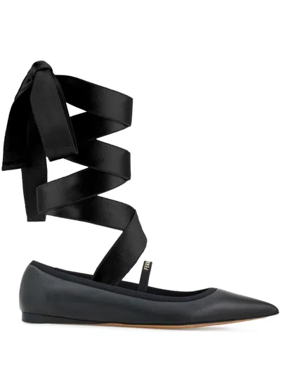 Ferragamo Carice Satin Ribbon Tapered Ballerinas In Black