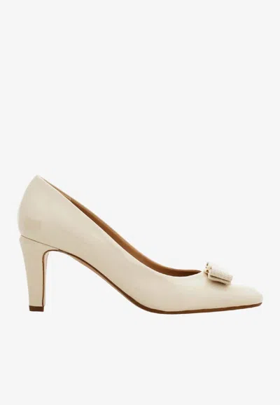 Ferragamo Carla 70 Vara Bow Pumps In Patent Leather In Metallic