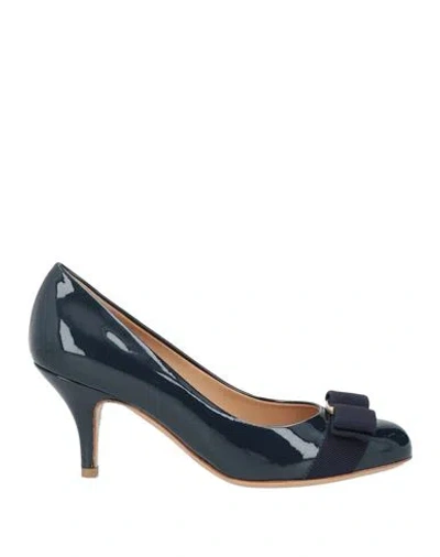 Ferragamo Carla 70 Woman Pumps Navy Size 4.5 Calfskin In Blue