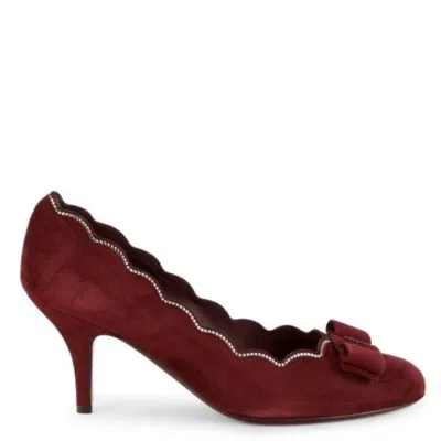 Ferragamo Carla Stud-embellished Scalloped Pumps In Burgundy