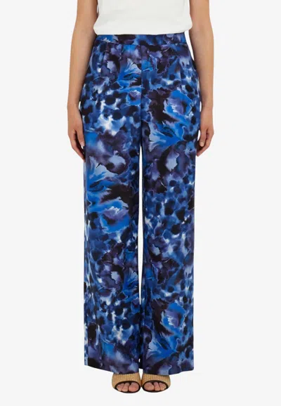 Ferragamo Carnation Print Wide-leg Pants In Blue