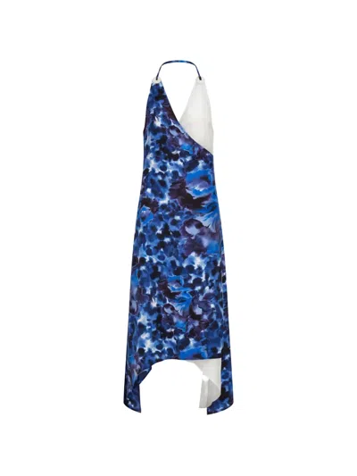 Ferragamo Carnation-print Wrap Dress In Blue