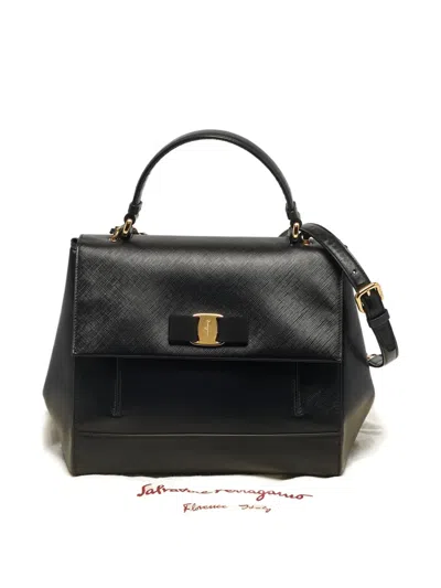 Pre-owned Ferragamo Carrie Leather Top-handle Tote Bag In Black