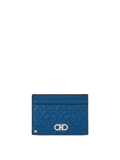 Ferragamo Leather Credit Card Case In Blue