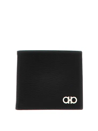 Ferragamo Gancini Leather Bifold Wallet In Black