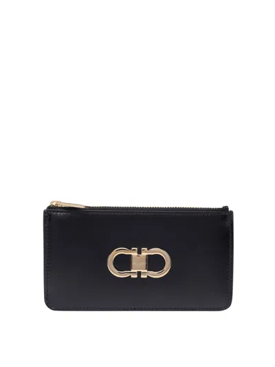 Ferragamo Leather Wallet Hardware Gold-tone In Black