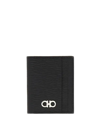 Ferragamo Leather Card Holder In Black