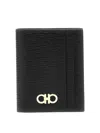 Ferragamo Black Cardholder With Gold-tone Gancini Logo In Calf Leather Man In Black