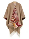 Ferragamo Cashmere And Giada Print Silk Reversible Cape In Gold