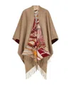 Ferragamo Cashmere And Giada Print Silk Reversible Cape In Brown