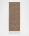 Ferragamo Cashmere And Wool Monogram Scarf In Clay Stone