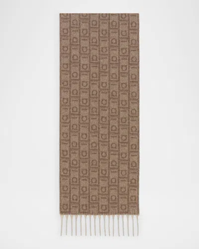 Ferragamo Cashmere And Wool Monogram Scarf In Brown