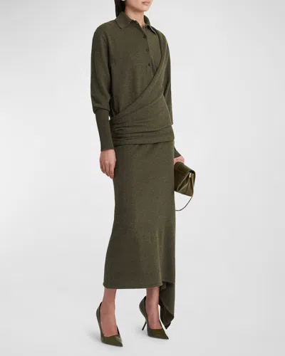 Ferragamo Wool-cashmere Polo Sweater Dress In Uniform Gr
