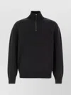 Ferragamo Cashmere Blend Sweater Ribbed Collar Cuffs Hem In Black