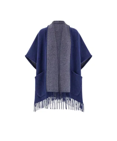 Ferragamo Cashmere Cape In Navy Blue